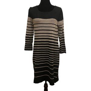 Spense Black and‎ Gray Striped Dress Long Sleeve Dress Size Medium